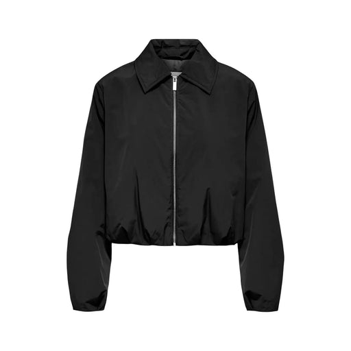 Blouson aviateur court noir avec une finition mate élégante et une fermeture éclair argentée de Only Collection de blazers noirs à col rond en polyester pour femmes
