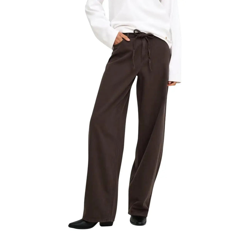 Pantalon large en coton marron avec taille élastiquée à cordon de serrage de Only Collection de jeans en coton violet pour femmes avec ceinture