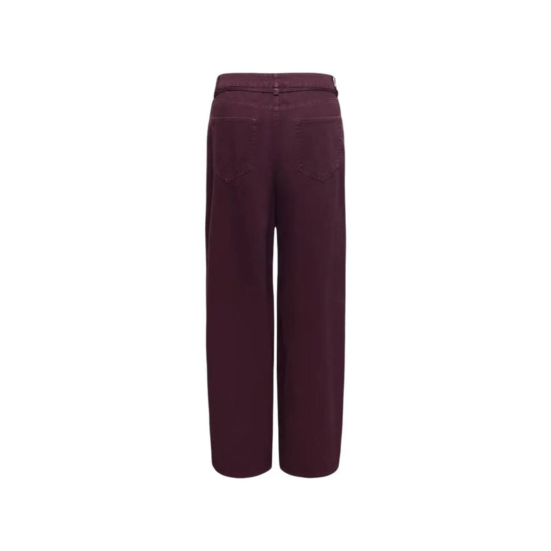 Vue arrière de only Jean en coton violet pour femme, pantalon à ceinture avec jambes larges mauve et poches arrière classiques