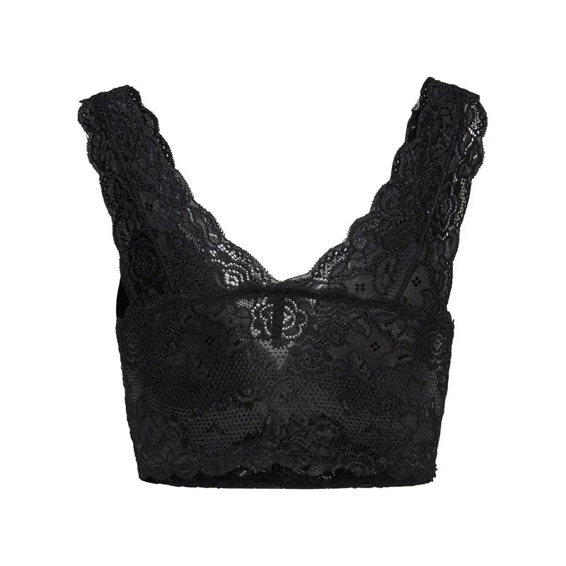 crop top en dentelle noire sans manches à col en V top avec des motifs floraux complexes en polyester par Only Femmes