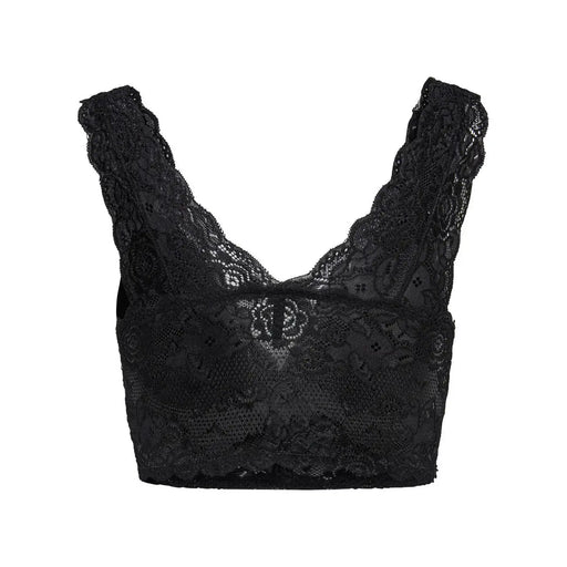 crop top en dentelle noire sans manches à col en V top avec des motifs floraux complexes en polyester par Only Femmes