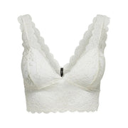 Soutien-gorge en dentelle blanche à motifs floraux délicats et bords festonnés, associé à only débardeur femme col V noir polyester top