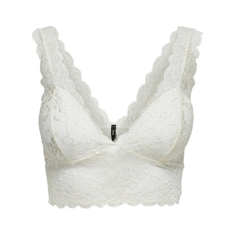 Soutien-gorge en dentelle blanche à motifs floraux délicats et bords festonnés, associé à only débardeur femme col V noir polyester top
