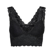 Soutien-gorge en dentelle noire orné de motifs floraux complexes et de bords festonnés, associé à only débardeur noir en polyester pour femme top