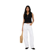 Pantalon en denim blanc à jambes larges, confectionné en coton. Only Collection de jeans droits pour femmes, vue de dos