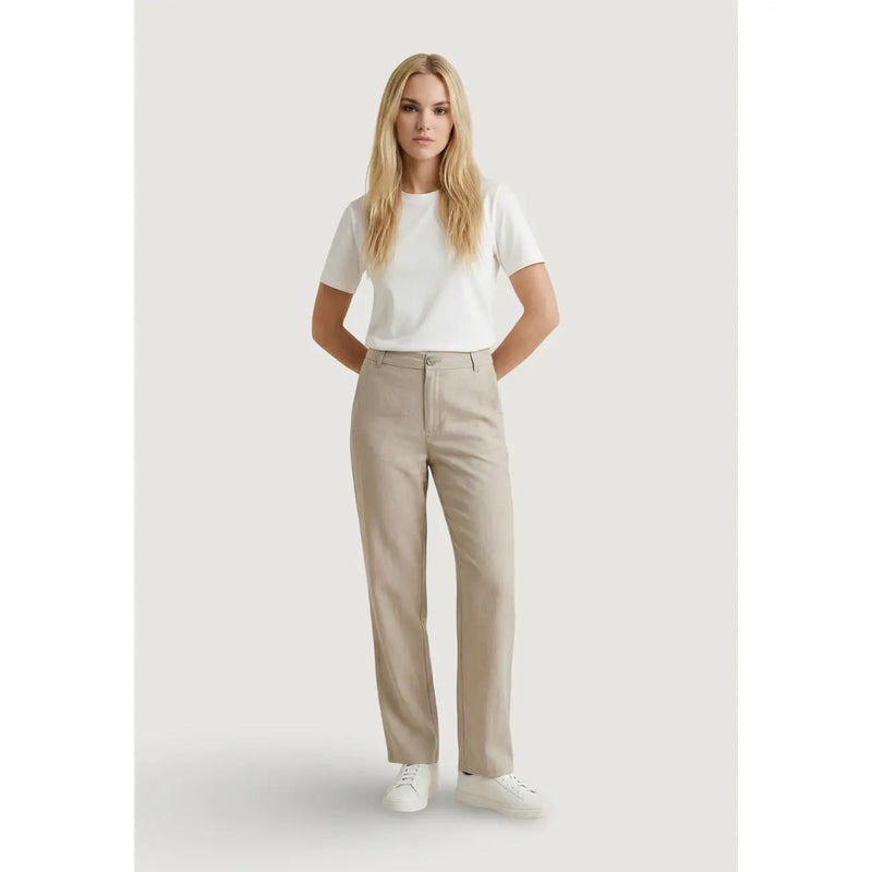 Only Pantalon beige pour femme, coupe droite, plis discrets, en viscose, coupe classique.