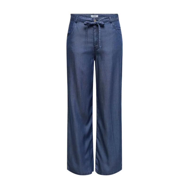 Pantalon en denim bleu foncé à jambes larges avec taille élastiquée à cordon de serrage de Only Collection de pantalons Gianna en lyocell droit pour femmes