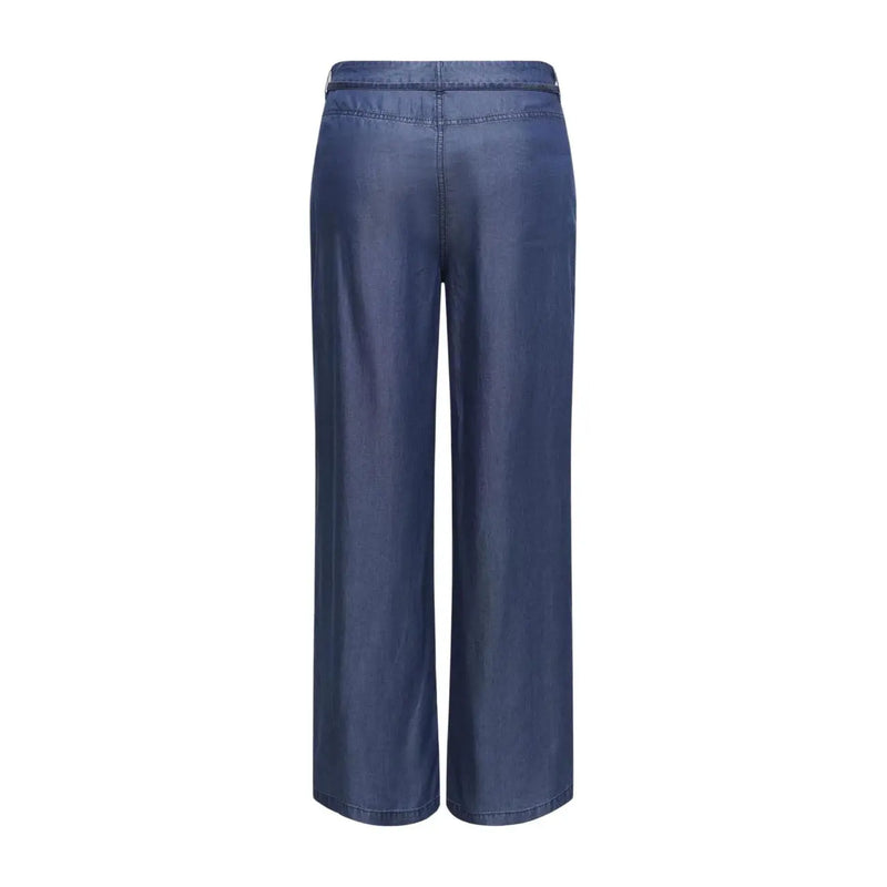 Pantalon droit bleu foncé à jambes larges pour femme, en lyocell lisse, modèle Gianna. Only