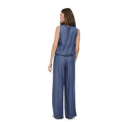 Combinaison bleue sans manches avec pantalon à jambes larges et fermeture éclair au dos, confectionnée en lyocell dans le style de only pantalon Gianna pour femmes
