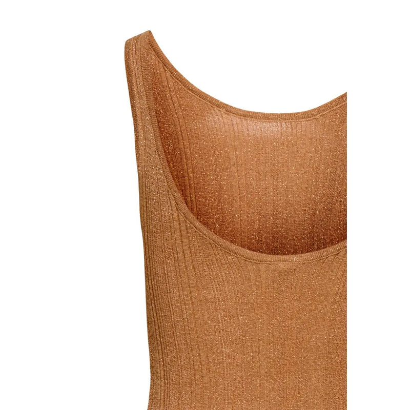 Only débardeur sans manches en maille côtelée camel pour femme top avec un décolleté rond en tissu viscose chatoyant