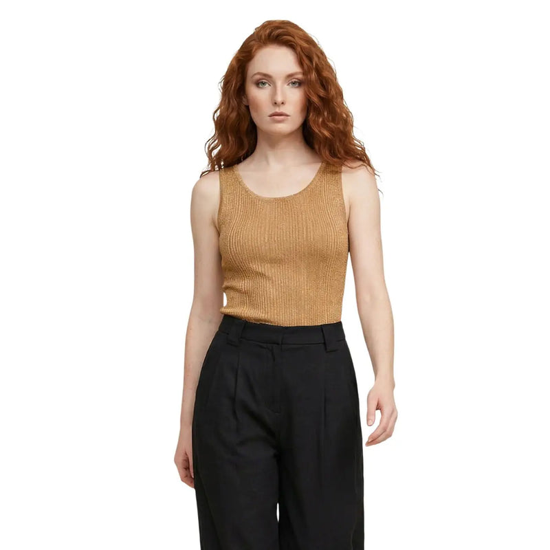 Débardeur côtelé jaune moutarde en viscose top avec un col rond de Only femmes couleur camel