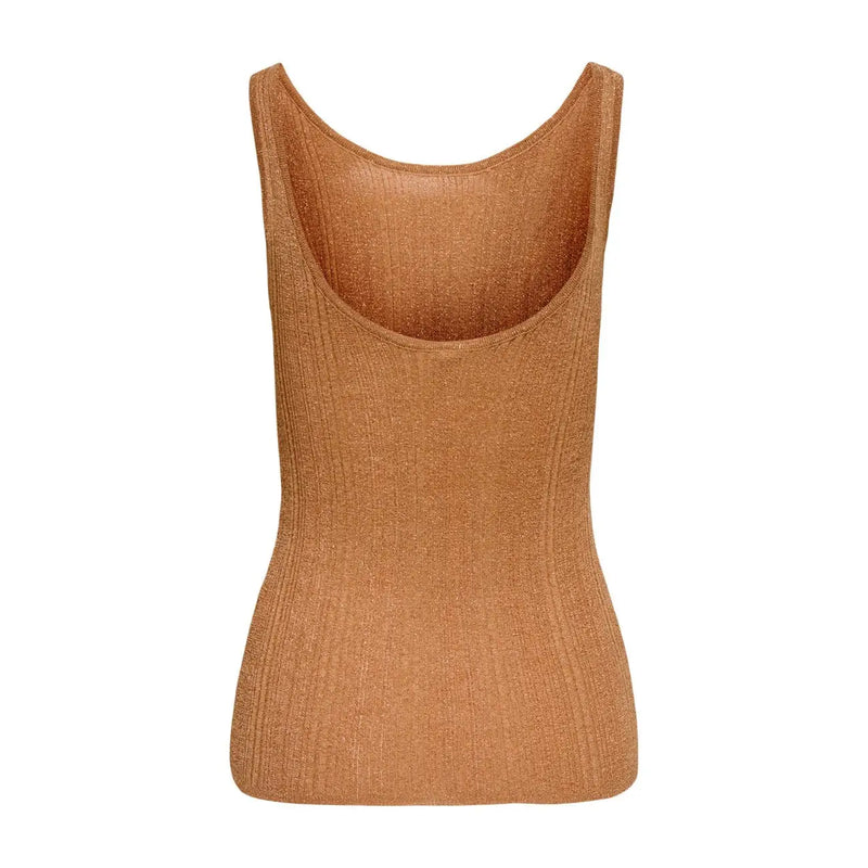 Débardeur côtelé beige en viscose sans manches top avec un décolleté rond de only femmes couleur camel