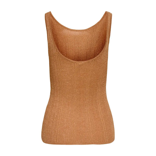 Débardeur côtelé beige en viscose sans manches top avec un décolleté rond de only femmes couleur camel