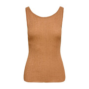 Débardeur côtelé beige scintillant sans manches top avec un col arrondi en viscose par only femmes