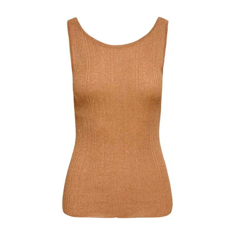 Débardeur côtelé beige scintillant sans manches top avec un col arrondi en viscose par only femmes