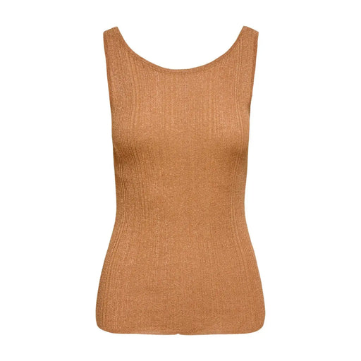 Débardeur côtelé beige scintillant sans manches top avec un col arrondi en viscose par only femmes