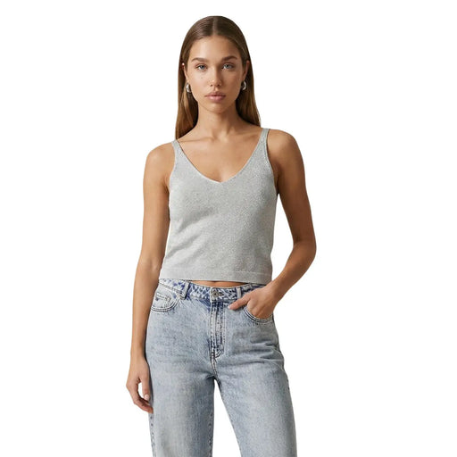 Only Débardeur en maille côtelée bleu clair pailleté pour femme top avec des bretelles fines et un décolleté en V pour une tenue décontractée