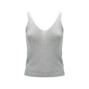 Only femmes tank top en maille bleu clair pailletée avec de fines bretelles argentées et un décolleté en V