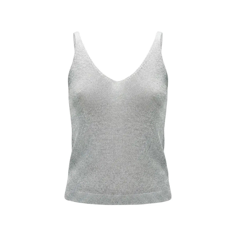 Only femmes tank top en maille bleu clair pailletée avec de fines bretelles argentées et un décolleté en V