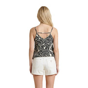 Débardeur en viscose à motif abstrait de feuilles noires et blanches top avec bretelles spaghetti et col en V pour femmes par Only Femmes