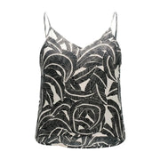 Only débardeur noir en viscose pour femme top avec un col en V et des bretelles spaghetti à motif de feuilles noires et blanches