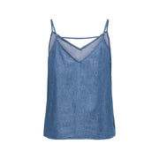 débardeur camisole en coton bleu denim top avec un col en V et un empiècement en maille transparente de Only collection de débardeurs pour femmes