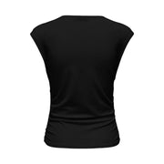 coton lycra noir sans manches top avec encolure arrondie et ourlet froncé pour femmes par Only