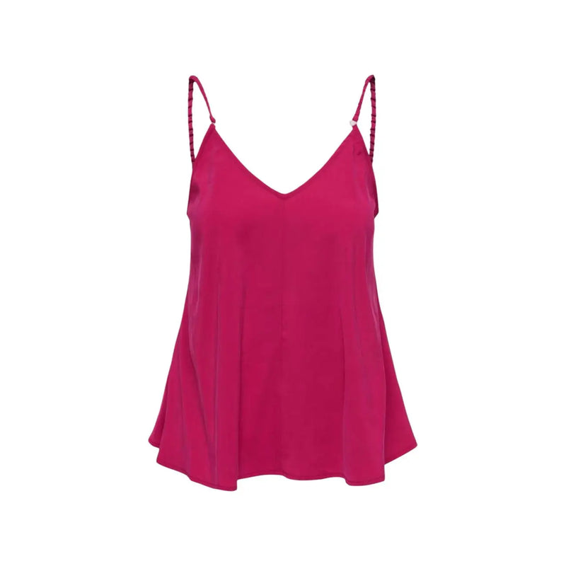 Un débardeur en satin fuchsia éclatant, à fines bretelles tressées et décolleté en V, confectionné dans un mélange de viscose.
