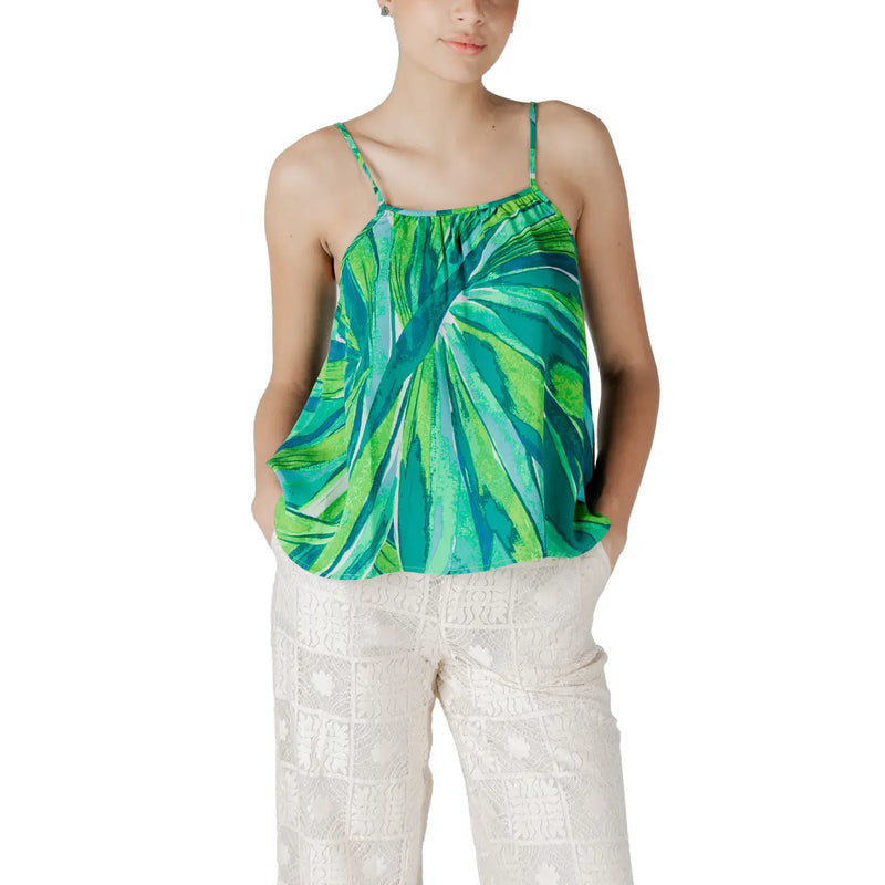 Only débardeur à fines bretelles vertes en viscose pour femme top avec un motif de feuilles éclatant et un col froncé pour une tenue décontractée