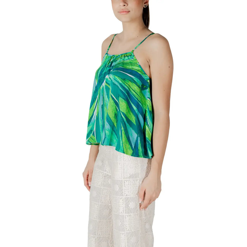 Only débardeur à fines bretelles vertes en viscose pour femme top avec un imprimé de feuilles tropicales turquoise et un décolleté carré