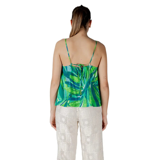 Only débardeur à fines bretelles vertes en viscose pour femme top avec un décolleté carré à imprimé de feuilles tropicales turquoise et une fermeture à nouer dans le dos
