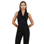 débardeur noir à col châle top en viscose avec une coupe élégante et ajustée pour femme, taille SL