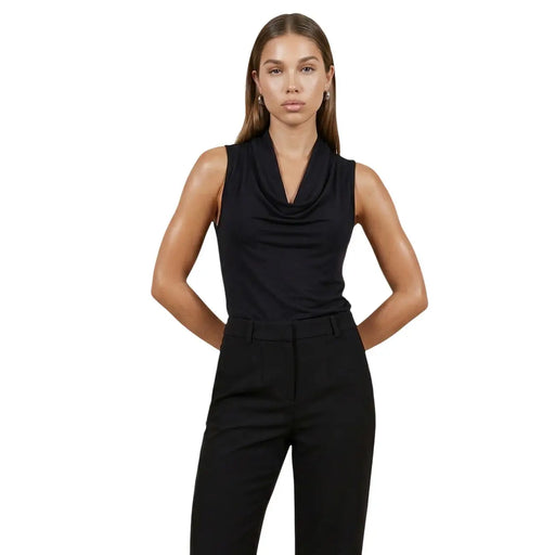 débardeur noir à col châle top en viscose avec une coupe élégante et ajustée pour femme, taille SL