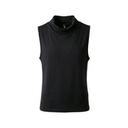 Viscose noire sans manches top pour femmes, avec un col châle souple et montant, en tailles S et L.