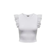 Débardeur en coton blanc à col rond top avec des manches à volants en dentelle ajourée délicate de Only collection femme