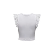 débardeur court blanc top avec des manches à volants délicats ornées de dentelle en coton par Only Femmes