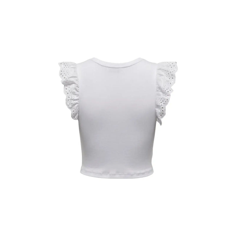 débardeur court blanc top avec des manches à volants délicats ornées de dentelle en coton par Only Femmes