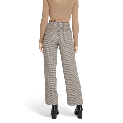 taille haute only Pantalon femme beige à carreaux pied-de-poule, coupe droite et fermeture éclair, taille mm