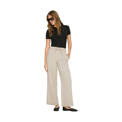 Pantalon large en coton lyocell beige avec taille élastiquée à cordon de serrage de Only collection femme