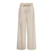 Pantalon large en coton lyocell beige pour femme, avec taille élastiquée et cordon de serrage. Only