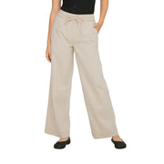 Beige only Pantalon femme en coton lyocell, coupe large et taille élastiquée avec cordon de serrage 15367380