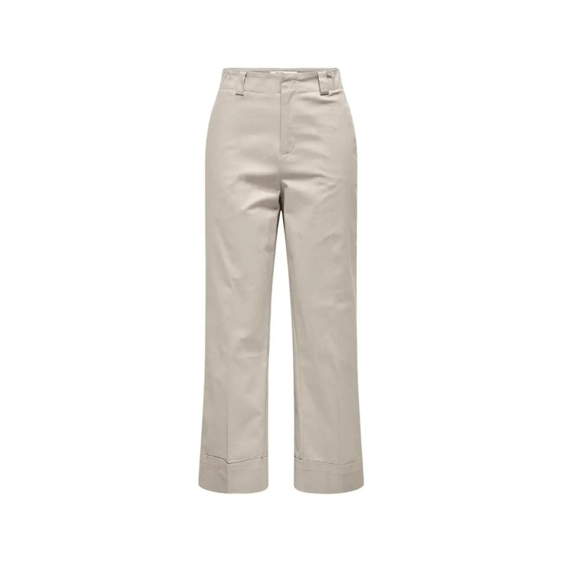 Pantalon beige en coton stretch taille haute à jambes larges, coupe ajustée et ourlets roulés. Only femme taille 30