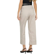 Pantalon court taille haute en coton stretch beige, coupe ajustée et plis discrets, taille 30. Only Femmes