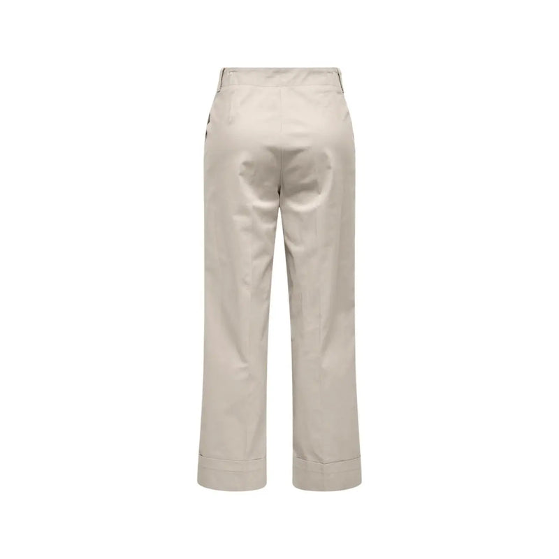 Pantalon beige en coton stretch à jambes larges, coupe ajustée et ourlets roulés, pour femme taille 30. Only