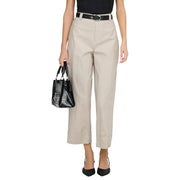 Pantalon beige taille haute, court, en coton stretch, coupe ajustée et ourlets roulés, taille 30 pour femme. Only