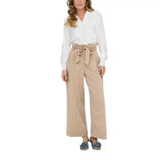 Jean beige taille haute à jambes larges only Pantalon pour femme en tissu mélangé viscose avec poches avant en dentelle et ceinture à nouer