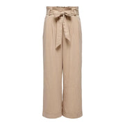 Jean beige taille haute à jambes larges only Pantalon pour femme en mélange de viscose, avec poches avant en dentelle et ceinture à nouer.
