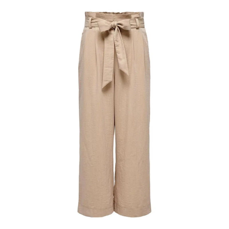 Jean beige taille haute à jambes larges only Pantalon pour femme en mélange de viscose, avec poches avant en dentelle et ceinture à nouer.