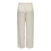 Pantalon large couleur crème only Pantalon pour femme à taille élastique en lin viscose beige, idéal pour le printemps et l'été.