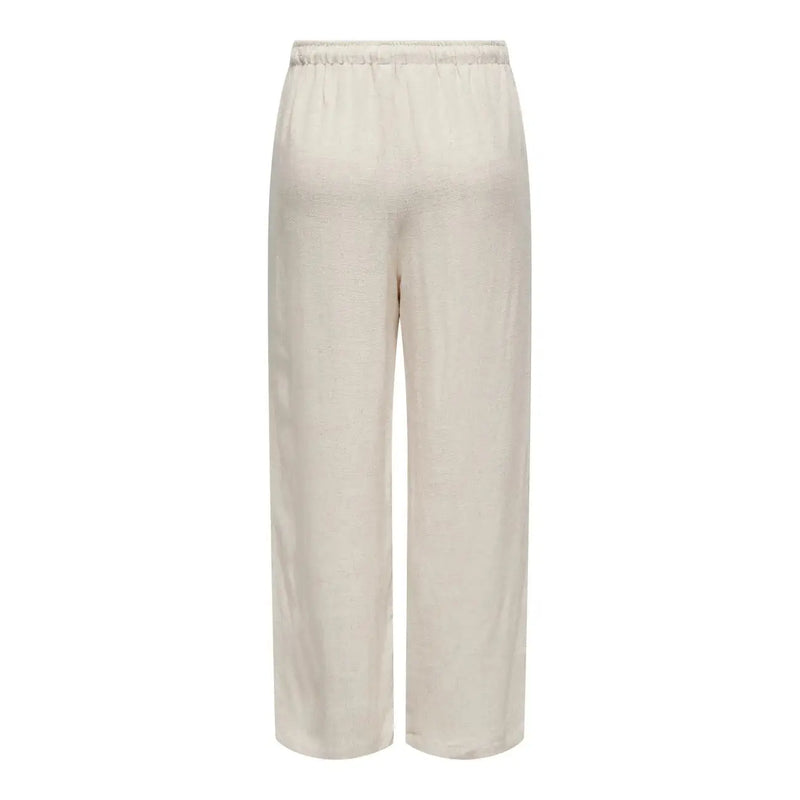 Pantalon large couleur crème only Pantalon pour femme à taille élastique en lin viscose beige, idéal pour le printemps et l'été.